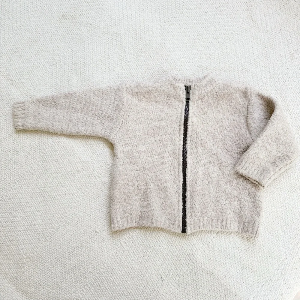 Du Pareil au Même French Wool Blend Knit Beige Cardigan Sweater 18m